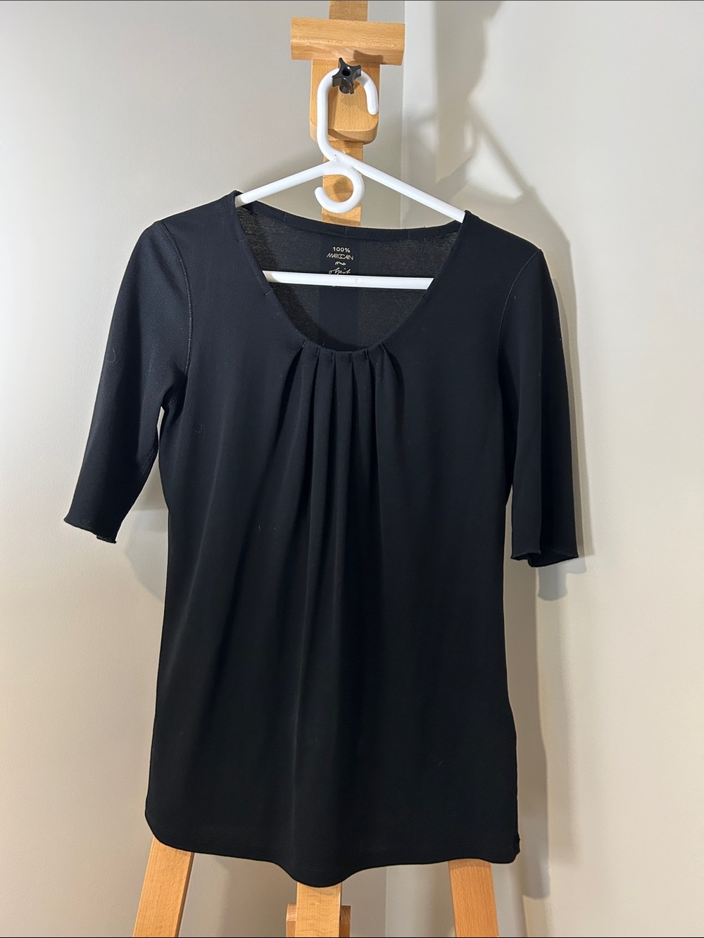 Marc Cain Black Scoop-Neck “Object of Love” Short Sleeve Top